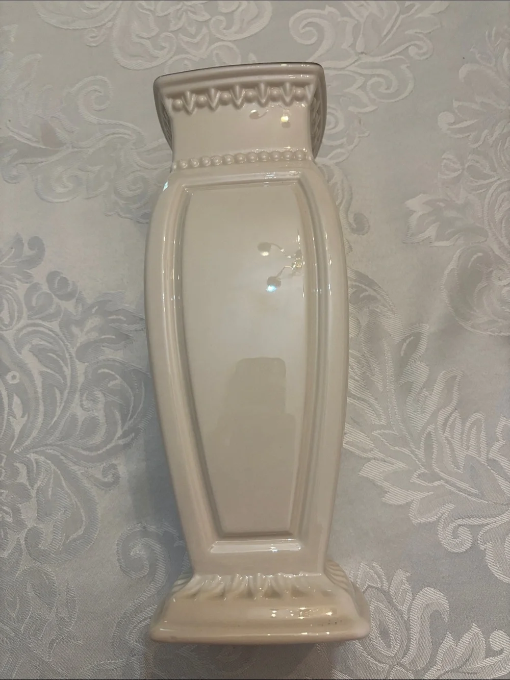 Lenox Cream Ceramic Decorative Vase with Subtle Relief